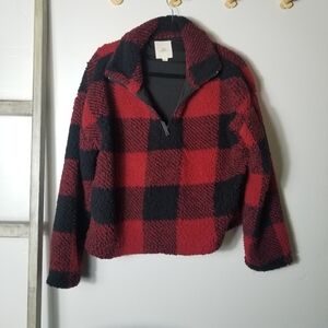 THREAD & SUPPLY CROPPED SHERPA BLACK AND RED SWEATSHIRT SIZE LARGE